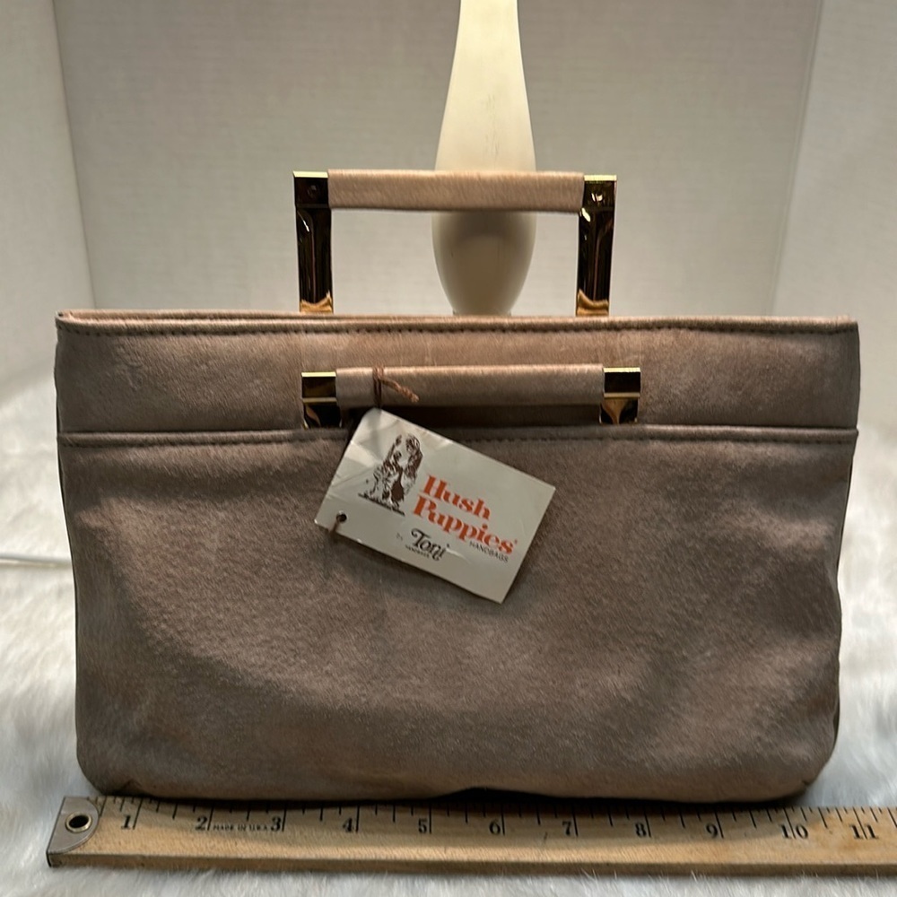 NWT vintage, hush puppies tan handbag, super -suede pig, skin, leather